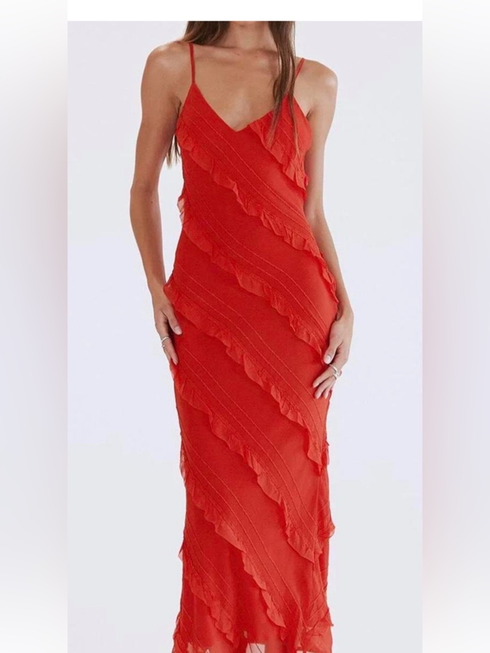 PRINCESS POLLY| RED RUFFLE MAXI DRESS